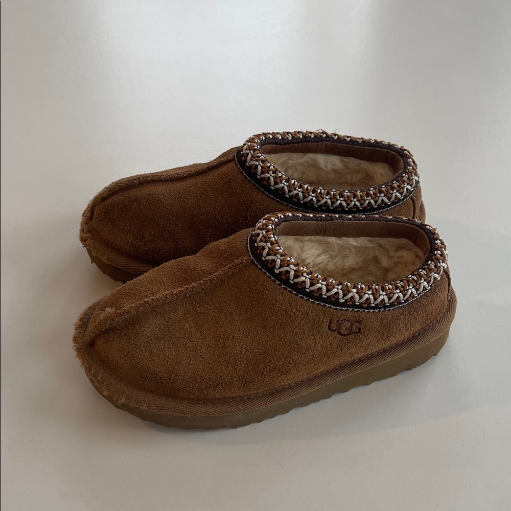 UGG Chestnut Tasman Suede Slippers with Woven Trim